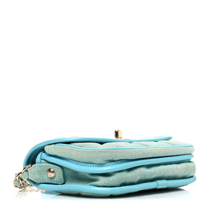 Chanel Denim Quilted Small Messenger Flap Neon Blue 4 of 10