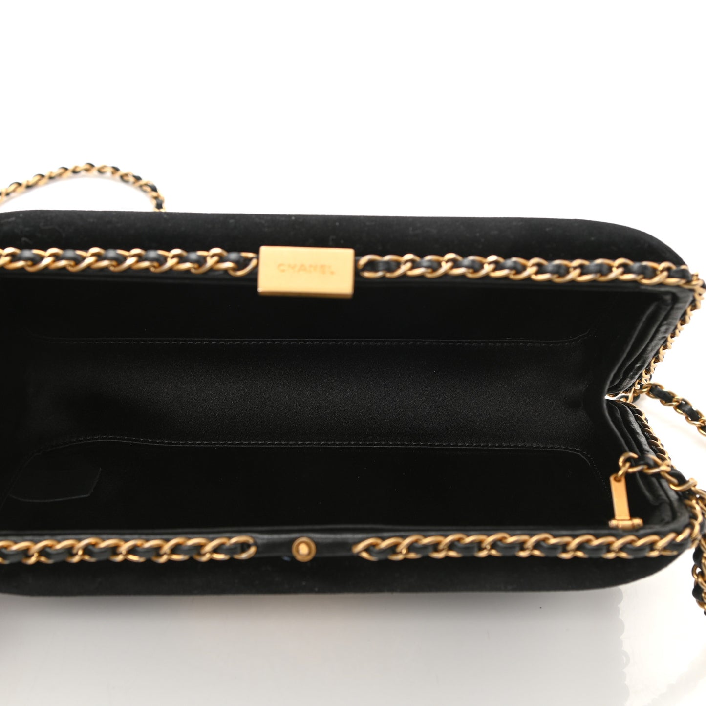 Velvet Pearl Crystal Sergeant Chain Around Evening Clutch Black Gold