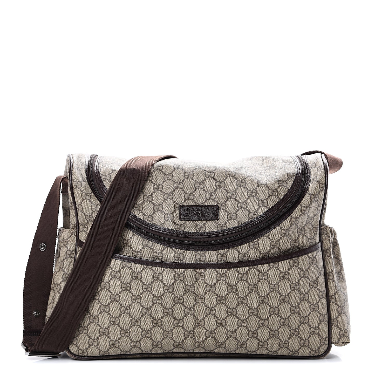 GG Supreme Monogram Selleria Calfskin Large Diaper Bag Beige Ebony Cocoa Dark Chocolate