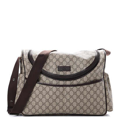 Gucci GG Supreme Monogram Selleria Calfskin Large Diaper Bag Beige Ebony Cocoa Dark Chocolate 1 of 12