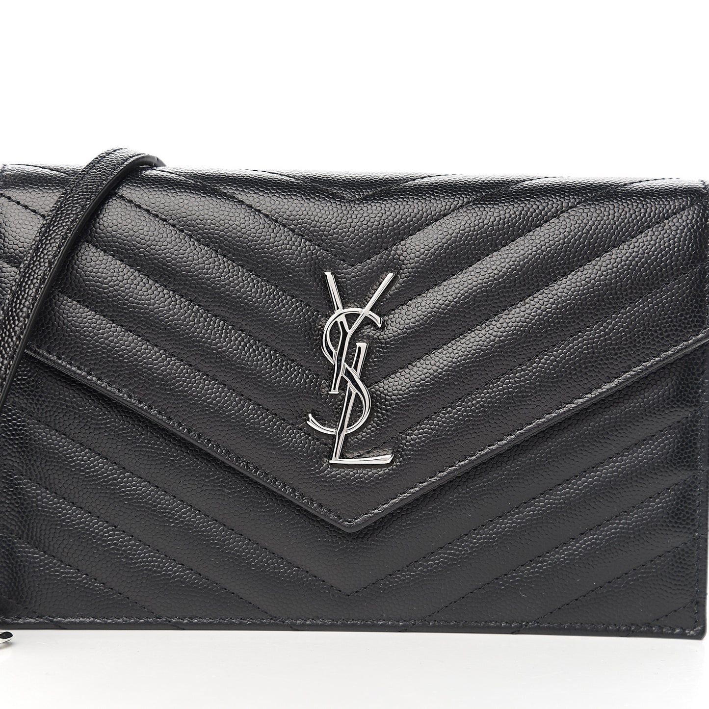 Grain De Poudre Matelasse Chevron Monogram Envelope Chain Wallet Black