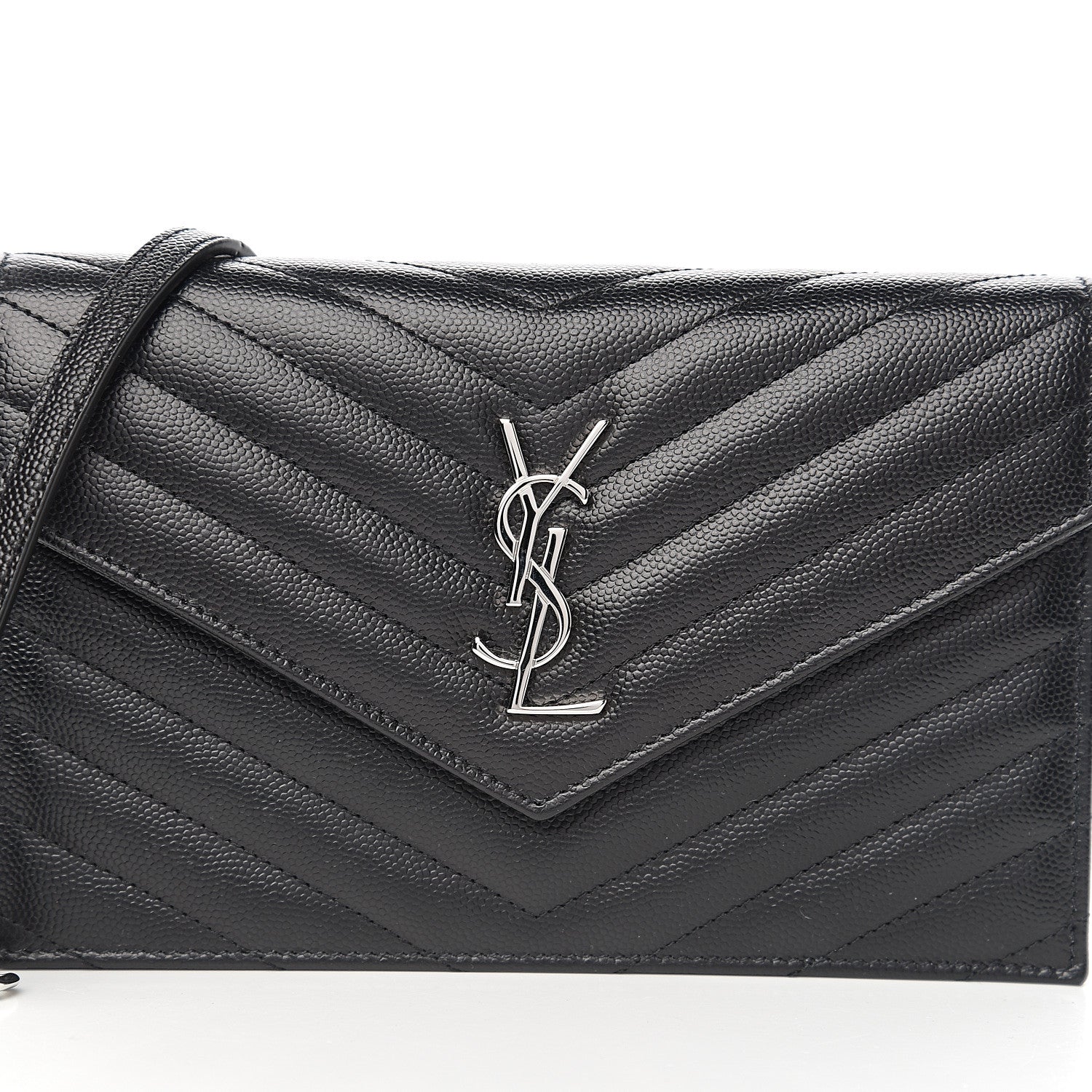 Saint Laurent Grain De Poudre Matelasse Chevron Monogram Envelope Chain Wallet Black 8 of 8