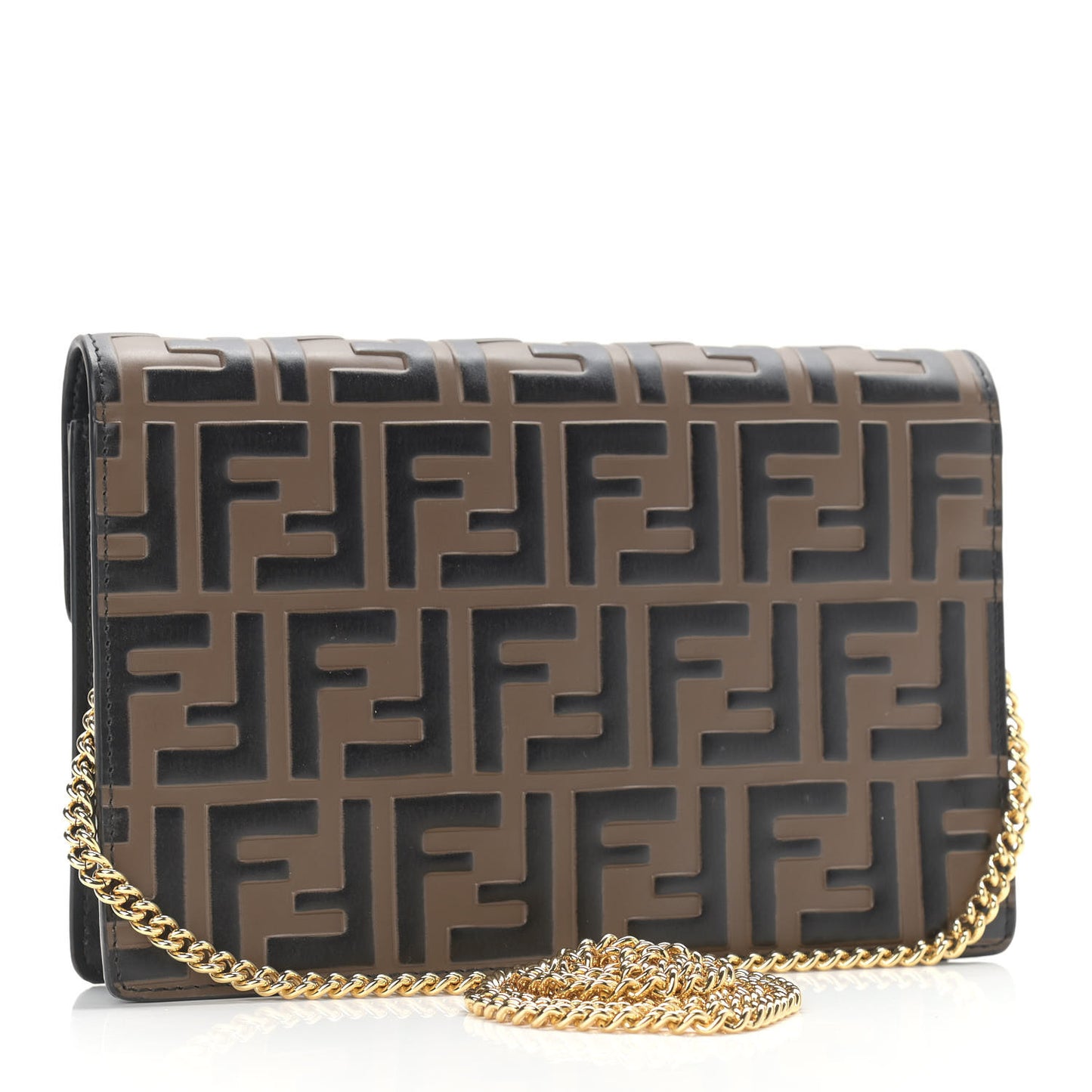 Vitello Liberty F is Fendi Bi-Color FF 1974 Embossed Medium Envelope Wallet On Chain Black Maya