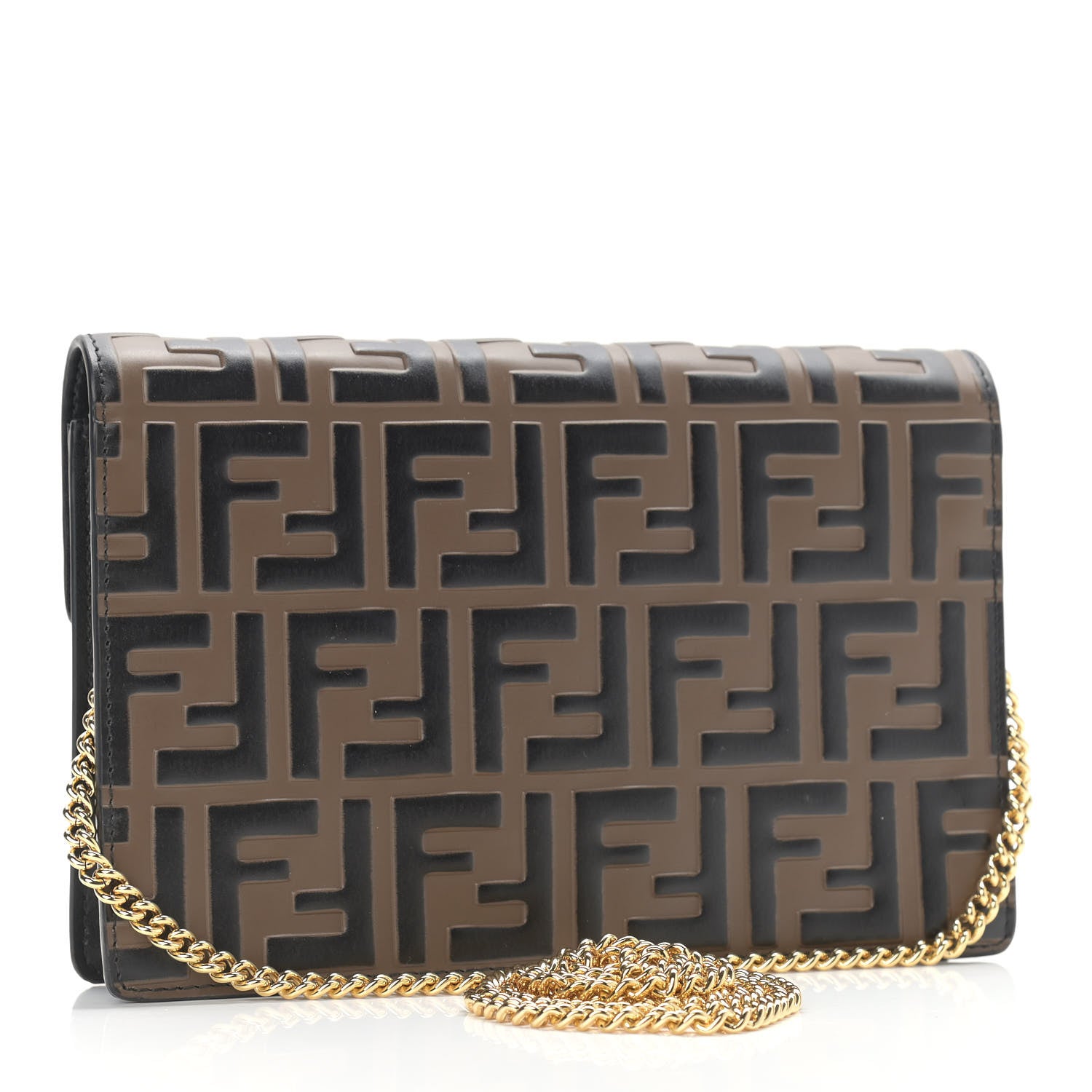Fendi Vitello Liberty F is Fendi Bi-Color FF 1974 Embossed Medium Envelope Wallet On Chain Black Maya 3 of 9