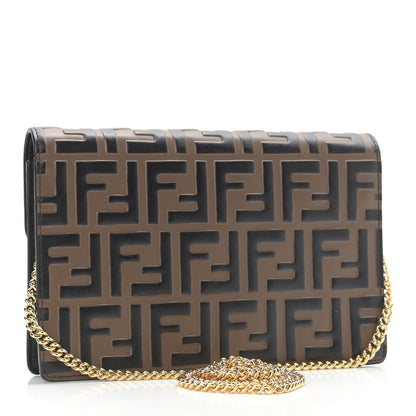 Fendi Vitello Liberty F is Fendi Bi-Color FF 1974 Embossed Medium Envelope Wallet On Chain Black Maya 3 of 9