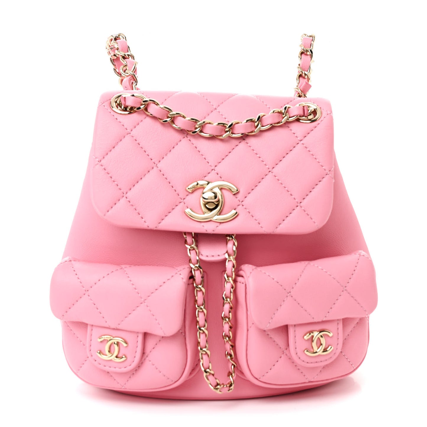 Calfskin Quilted Small Duma Pockets Drawstring Backpack Light Pink