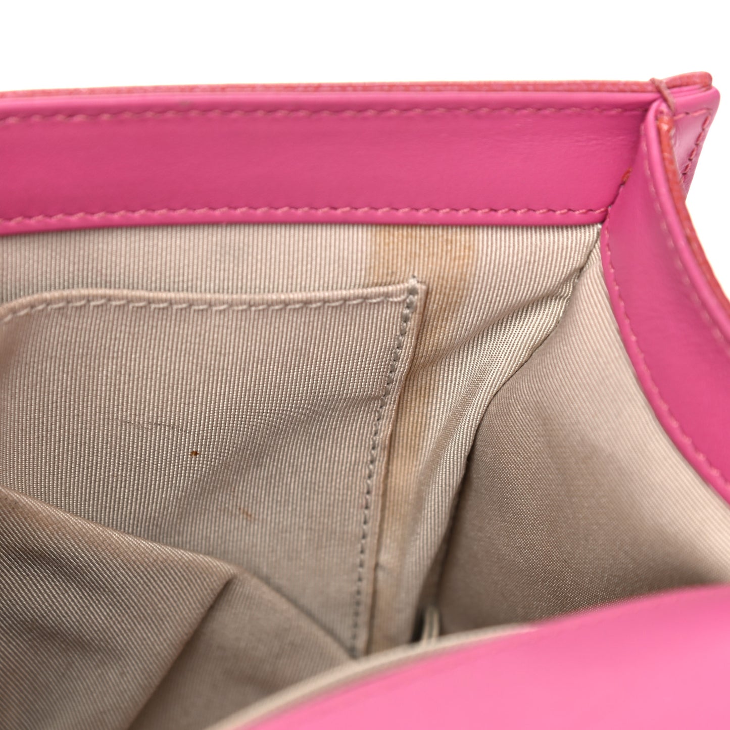 Distressed Patent Calfskin Quilted New Medium Boy Flap Pink