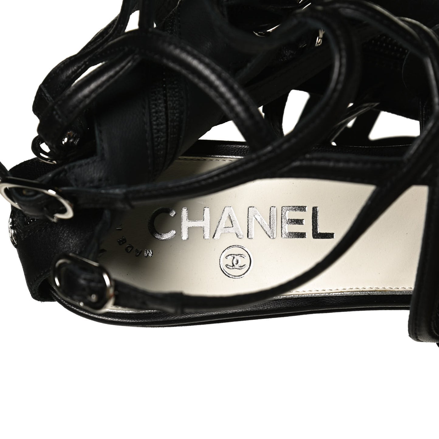 Metallic Lambskin Gladiator Wedge Strap Sandals 40 Argent Black