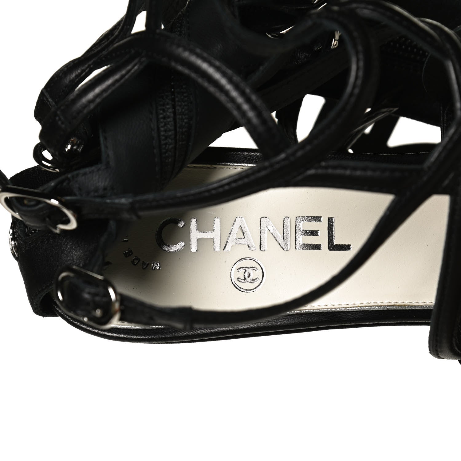 Chanel Metallic Lambskin Gladiator Wedge Strap Sandals 40 Argent Black 9 of 9