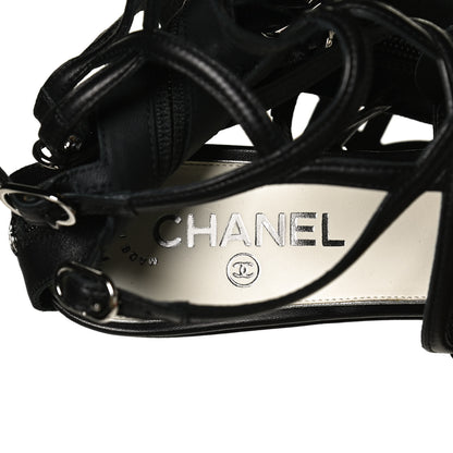 Chanel Metallic Lambskin Gladiator Wedge Strap Sandals 40 Argent Black 9 of 9