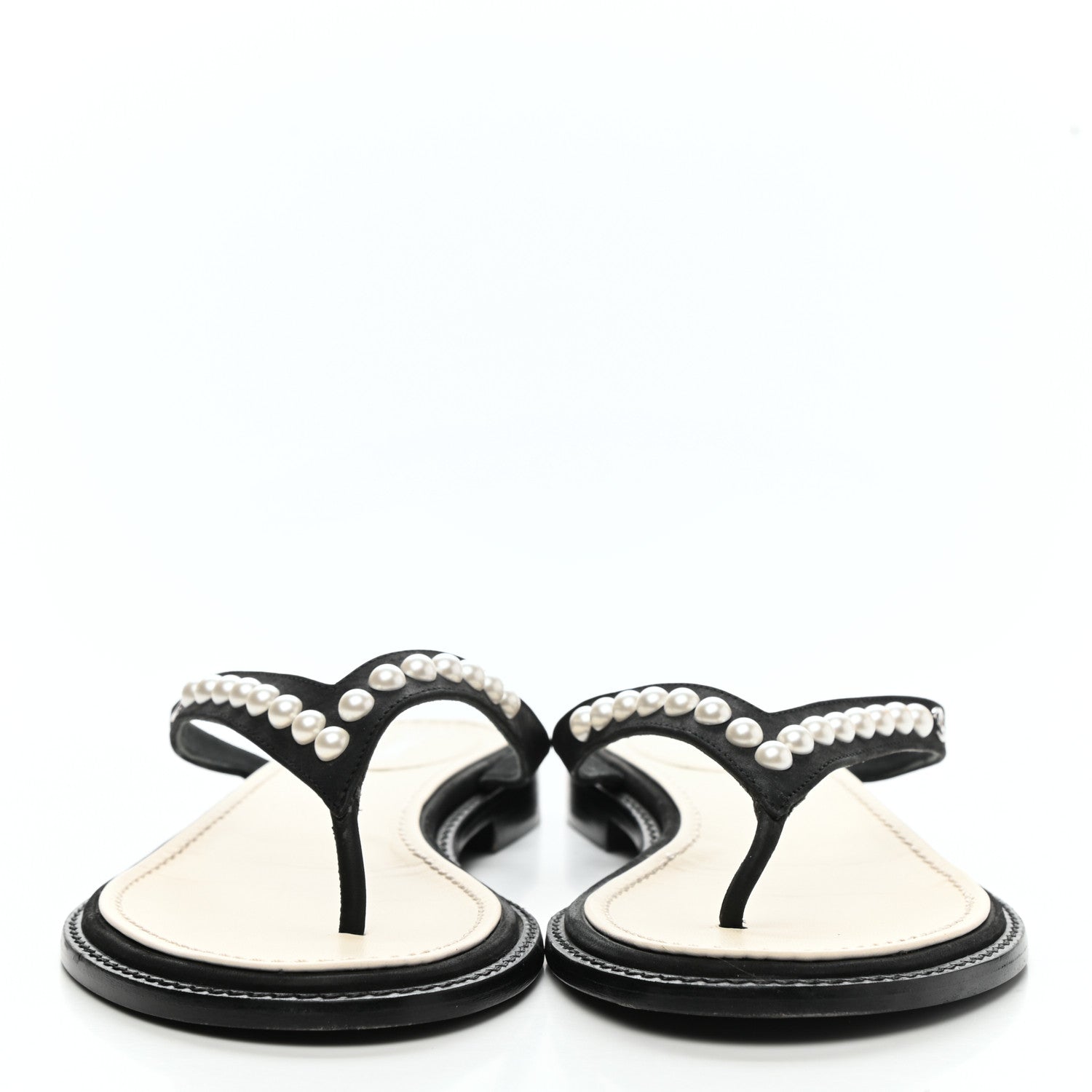 Chanel Suede Pearl Thong Sandals 39 Black 2 of 10