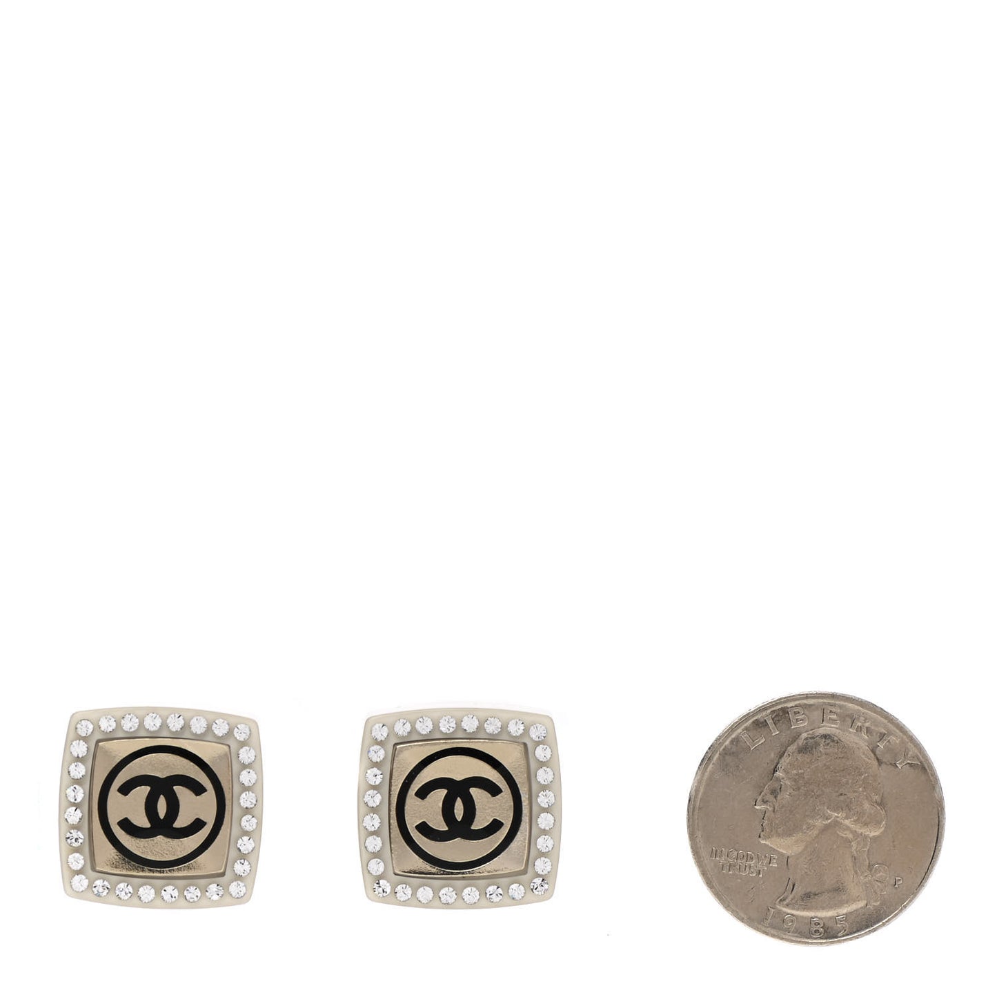 Metal Resin Crystal CC Square Earrings Gold White Black