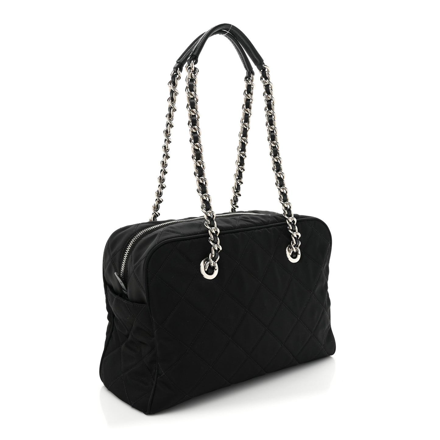 Nylon Tessuto Impuntu Quilted Shoulder Bag Black
