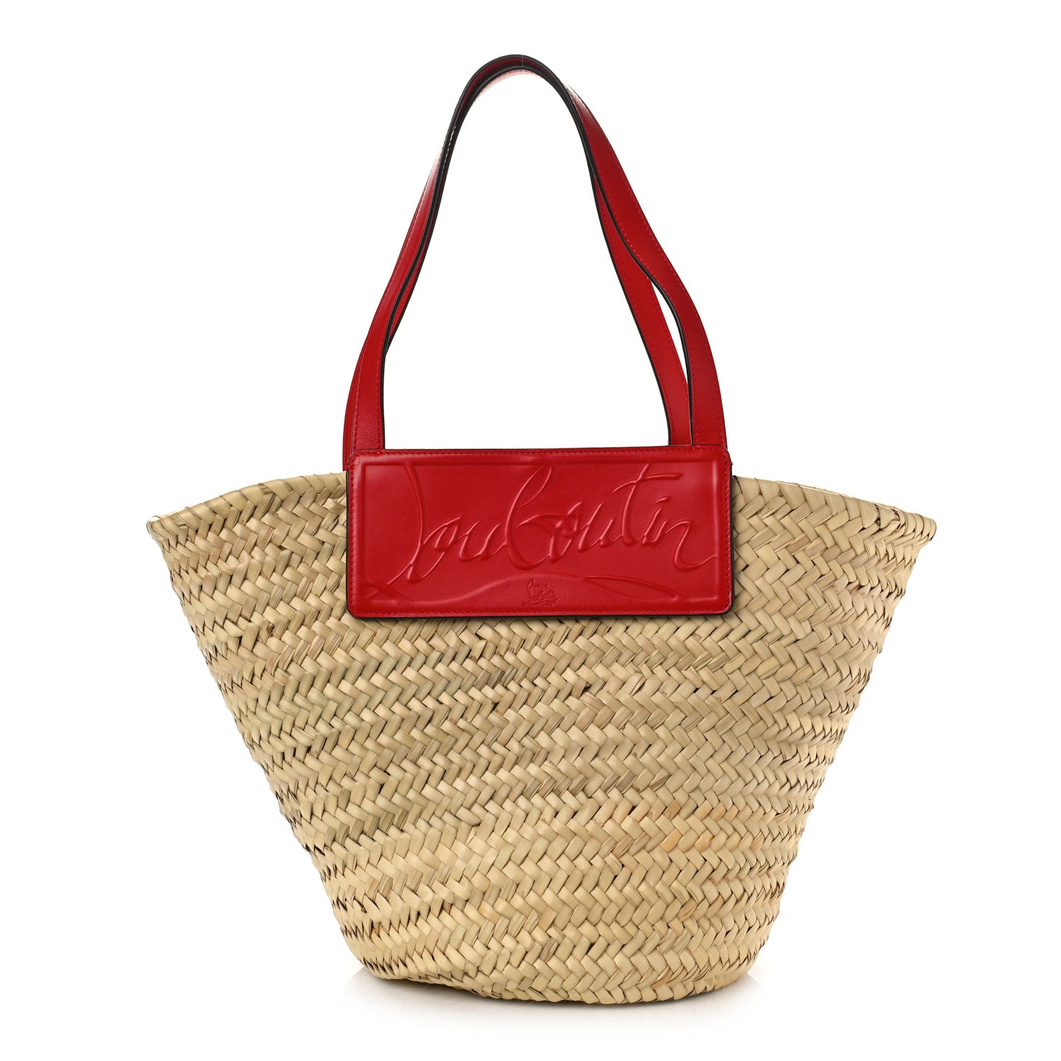 Christian Louboutin Woven Straw Loubishore Tote Red 1 of 10