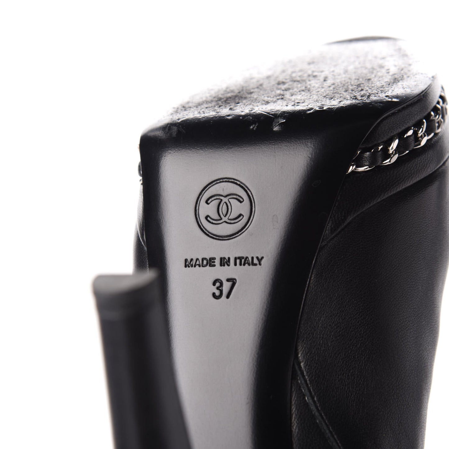 Lambskin CC Platform Cap Toe Chain Ankle Boots 37 Black