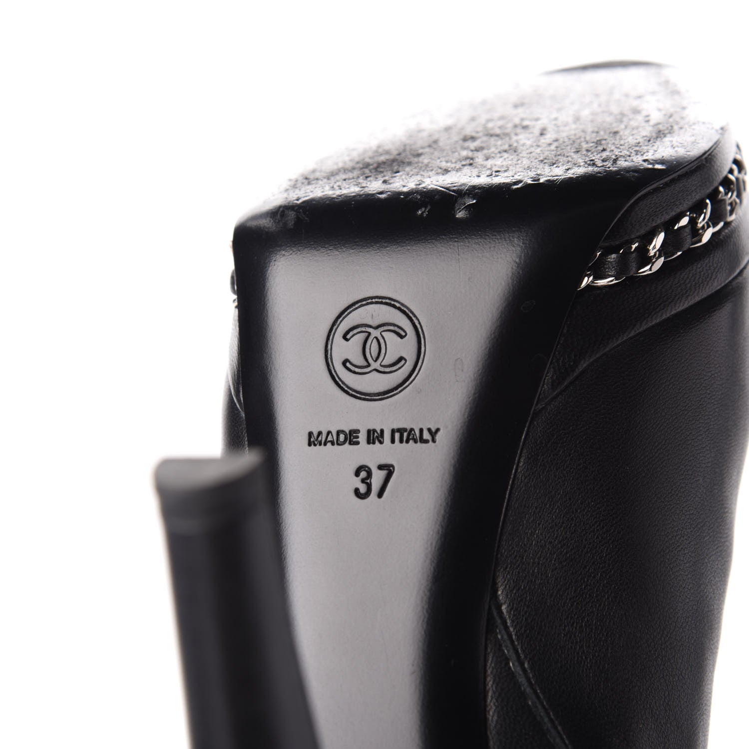 Chanel Lambskin CC Platform Cap Toe Chain Ankle Boots 37 Black 7 of 11