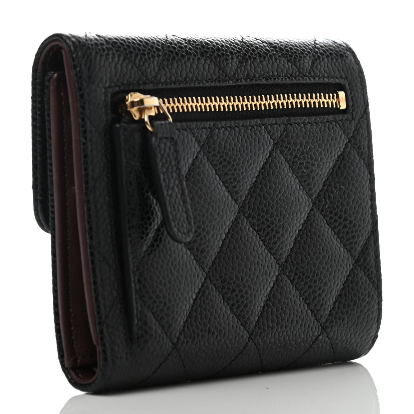 Caviar Quilted Compact Flap Wallet Black