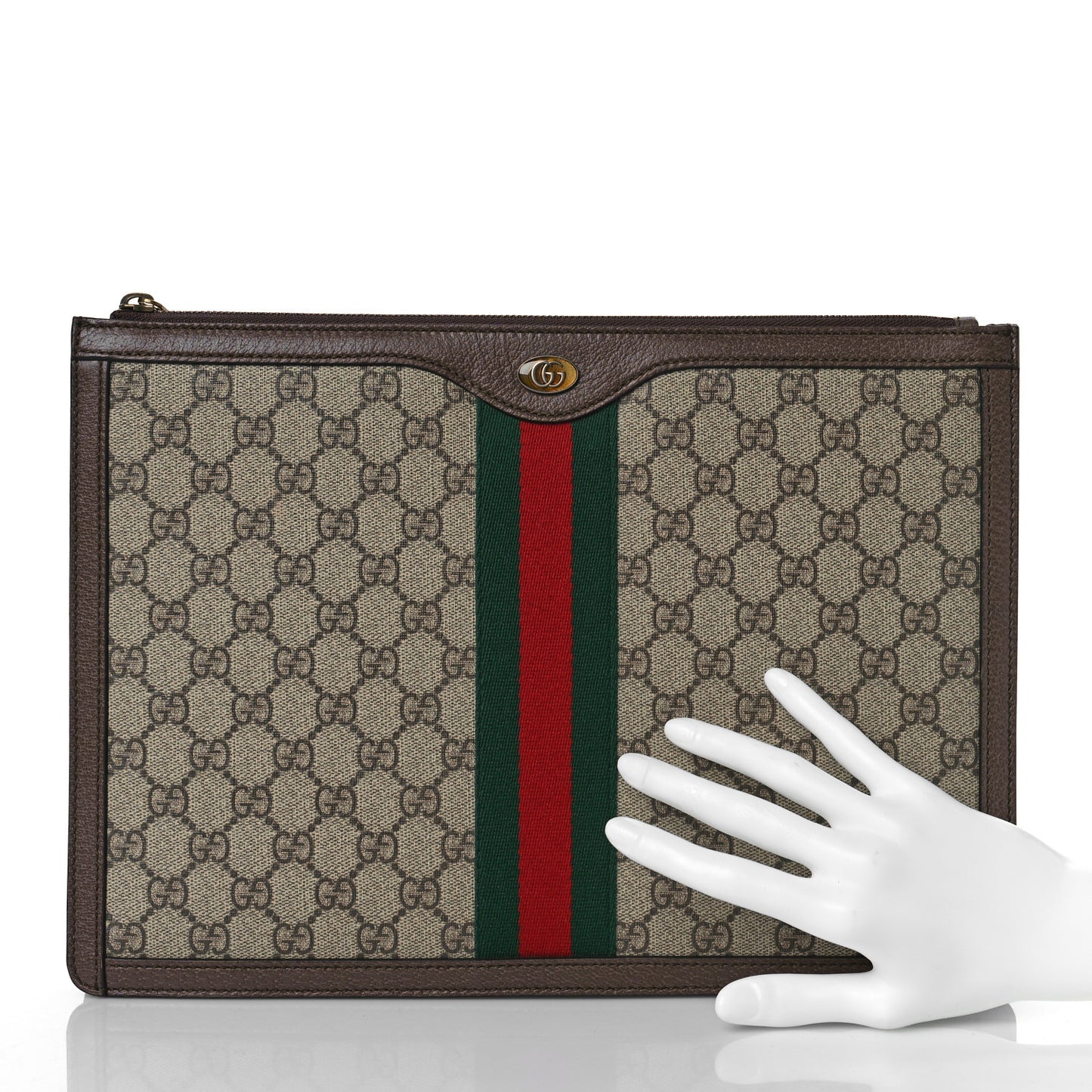 GG Supreme Monogram Web Ophidia Portfolio Pouch Beige New Acero