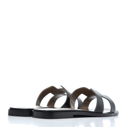 Hermes Box Calfskin Oran Sandals 37 Black 4 of 13