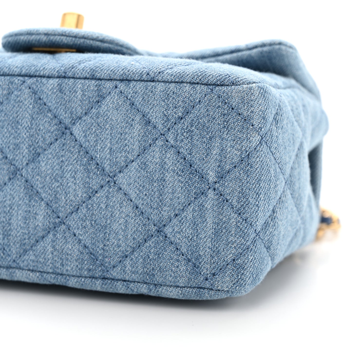 Denim Quilted Mini Pearl Crush Flap Blue