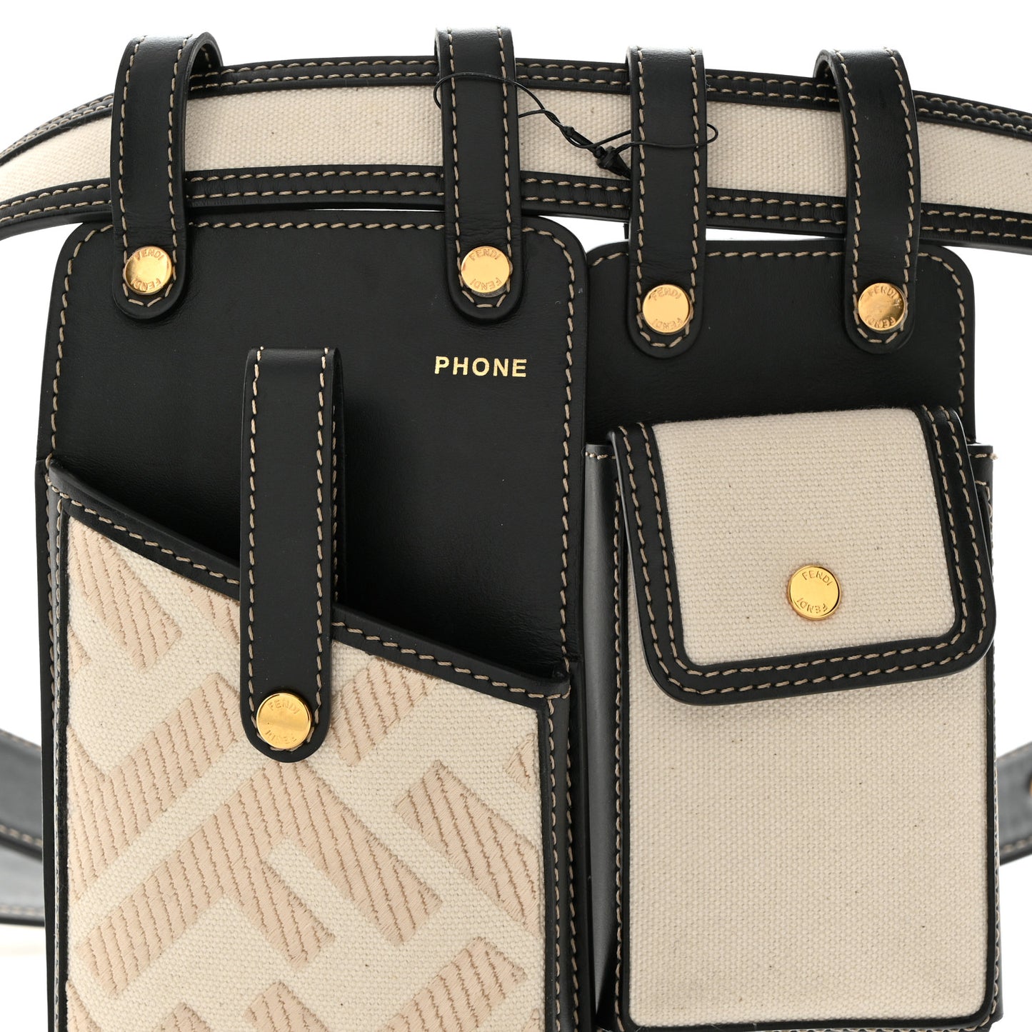 Calfskin Canvas Multi Accessory Belt Beige Black