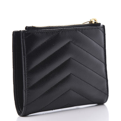 Saint Laurent Grain De Poudre Matelasse Chevron Monogram Zipped Card Case Black 3 of 9