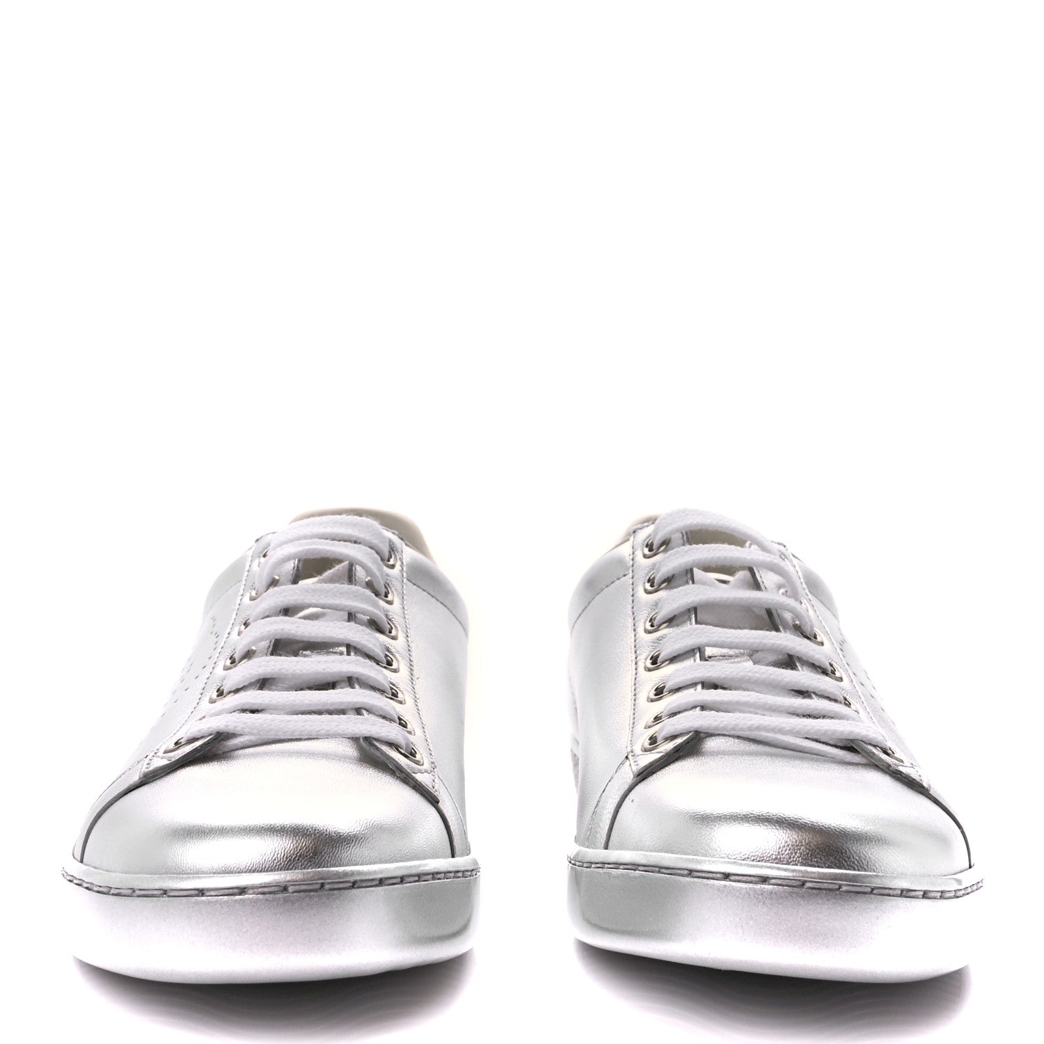 Gucci Metallic Nappa Interlocking G Perforated Womens Ace Sneakers 38 Silver 2 of 10