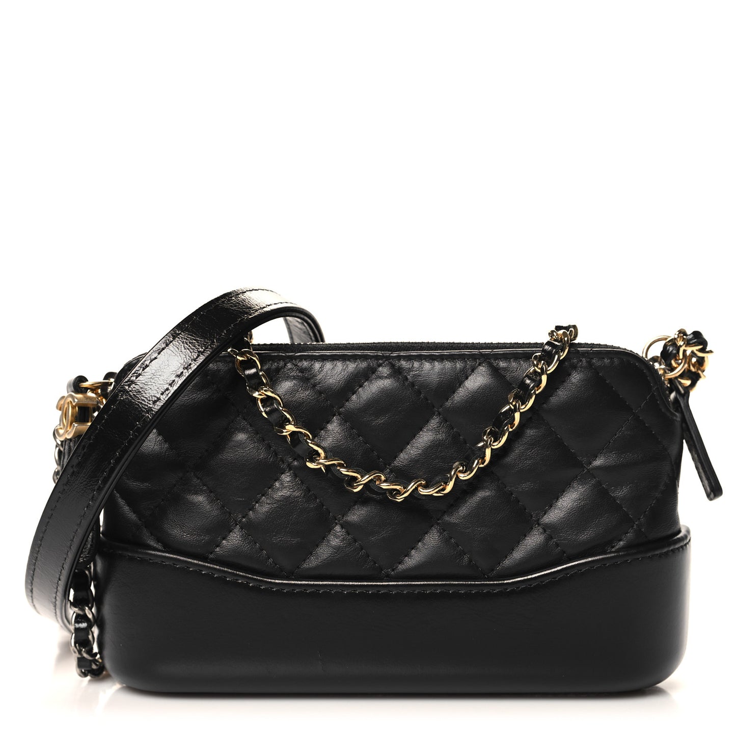 Aged Calfskin Quilted Small Gabrielle Clutch With Chain Black