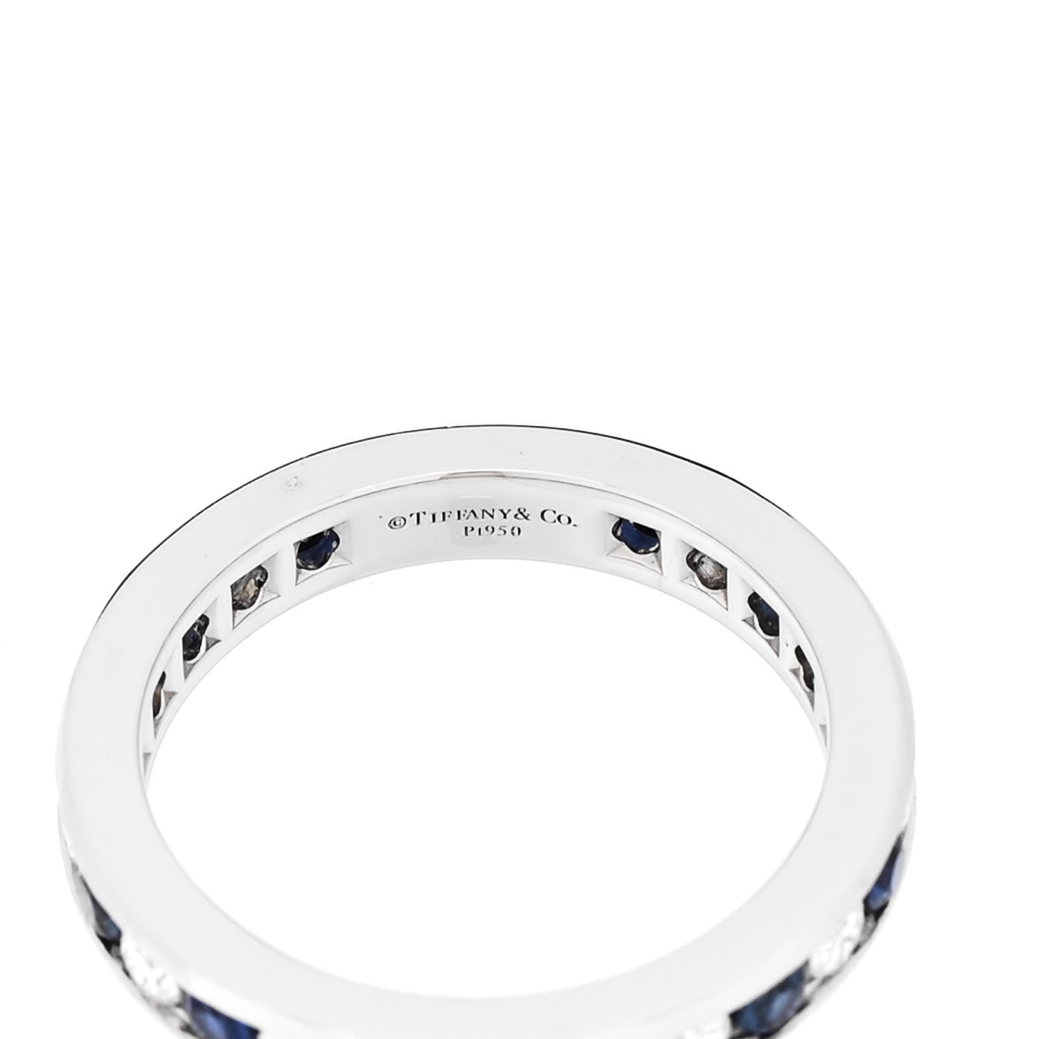 Tiffany Platinum Diamond Blue Sapphire Eternity Band Ring 49 5 4 of 4