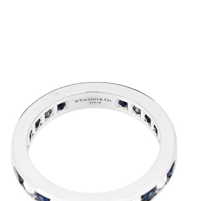 Tiffany Platinum Diamond Blue Sapphire Eternity Band Ring 49 5 4 of 4
