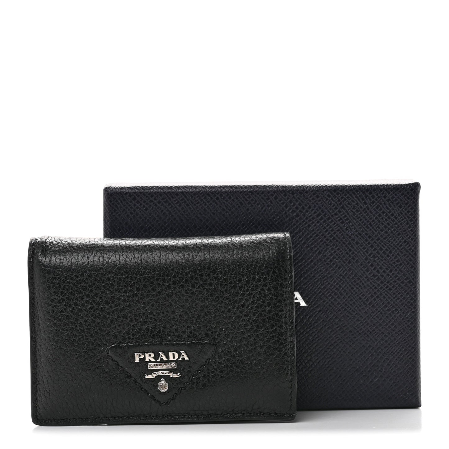 Vitello Daino Triangle Bi-Fold Card Holder Wallet Black