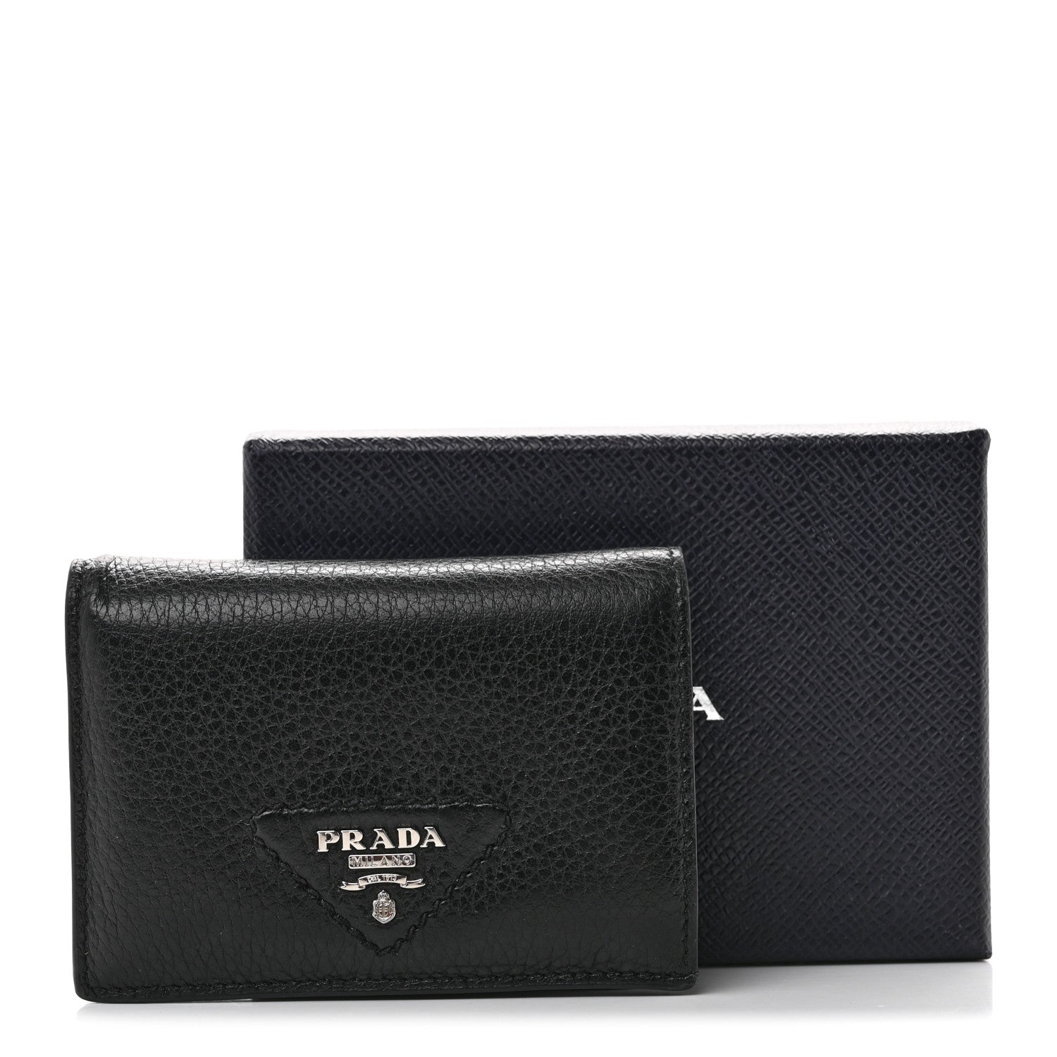 Prada Vitello Daino Triangle Bi-Fold Card Holder Wallet Black 7 of 7
