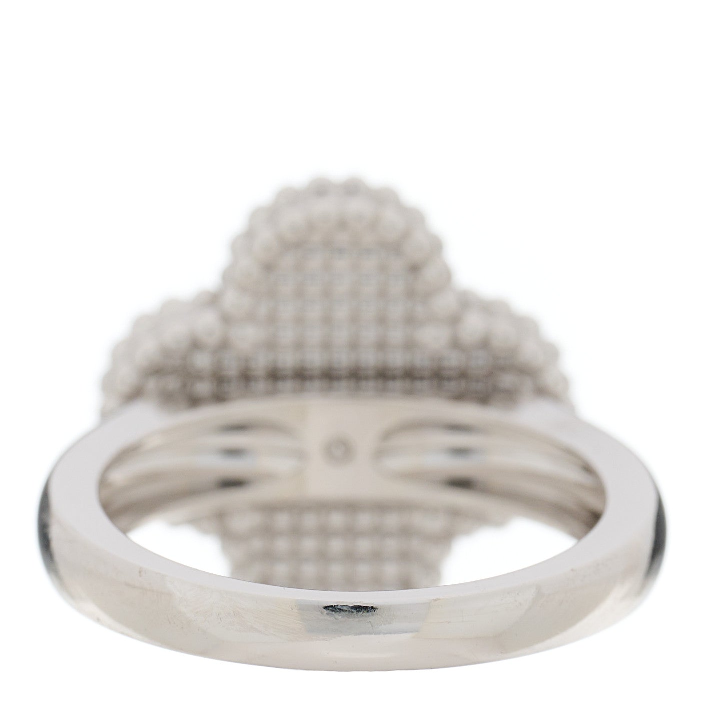 18K White Gold Diamond Mother of Pearl Vintage Alhambra Ring 48 4.5