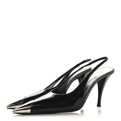 Saint Laurent Patent Cap Toe Vesper Slingback Pumps 39 Black 4 of 9