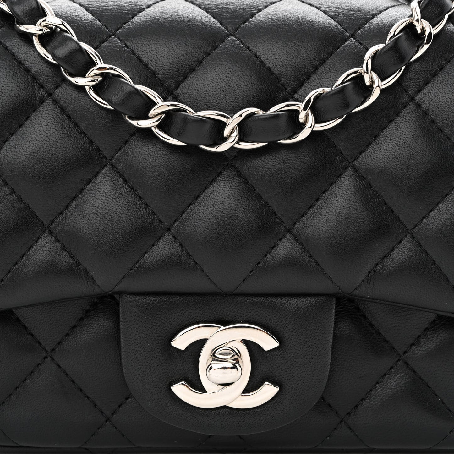 Lambskin Quilted Mini Square Flap Black