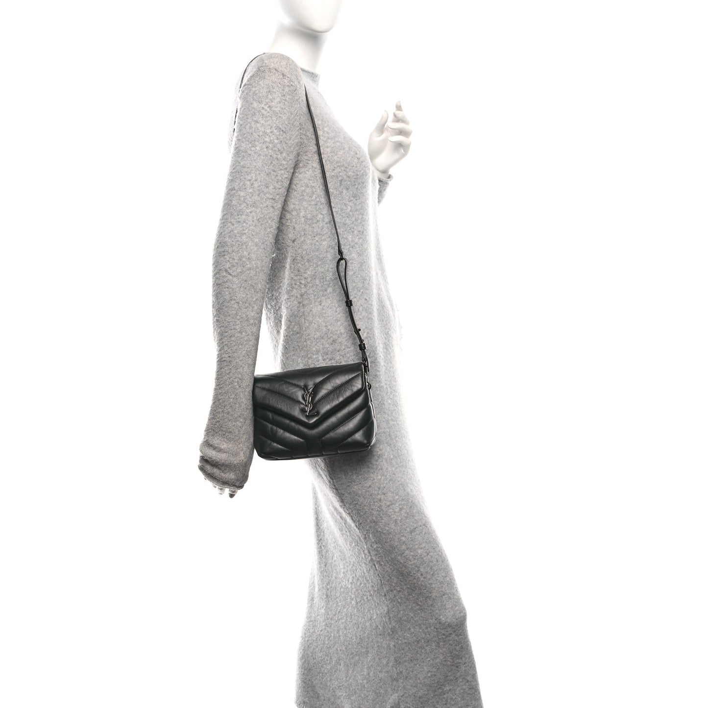 Calfskin Y Quilted Monogram Monochrome Toy Loulou Crossbody Bag Black