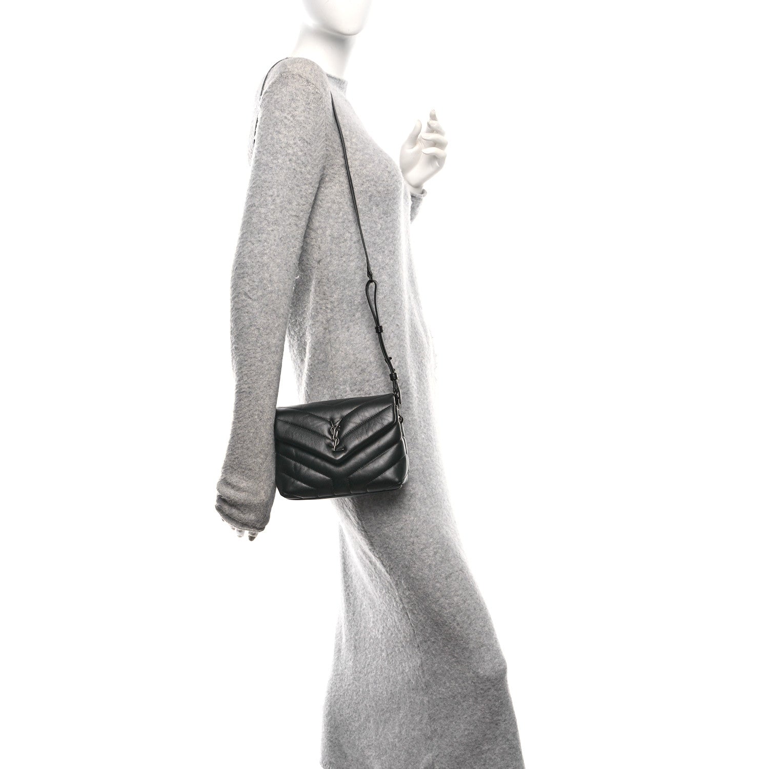 Saint Laurent Calfskin Y Quilted Monogram Monochrome Toy Loulou Crossbody Bag Black 2 of 10