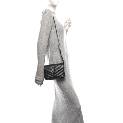 Saint Laurent Calfskin Y Quilted Monogram Monochrome Toy Loulou Crossbody Bag Black 2 of 10