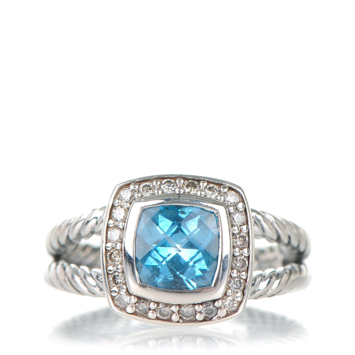 David Yurman Sterling Silver Diamond Blue Topaz 7mm Petite Albion Ring 52 6 1 of 4