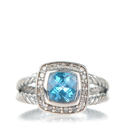 David Yurman Sterling Silver Diamond Blue Topaz 7mm Petite Albion Ring 52 6 1 of 4