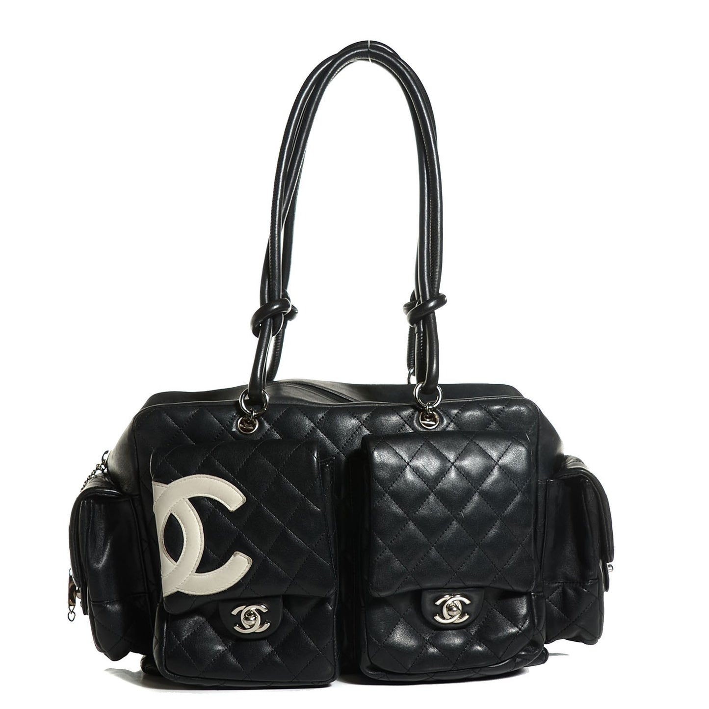 Calfskin Quilted Large Cambon Multipocket Reporter Black White