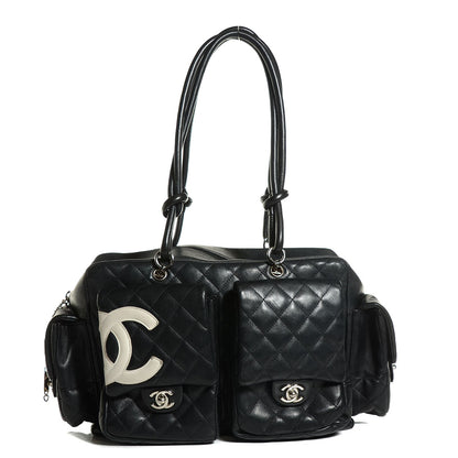 Chanel Calfskin Quilted Large Cambon Multipocket Reporter Black White 1 of 9