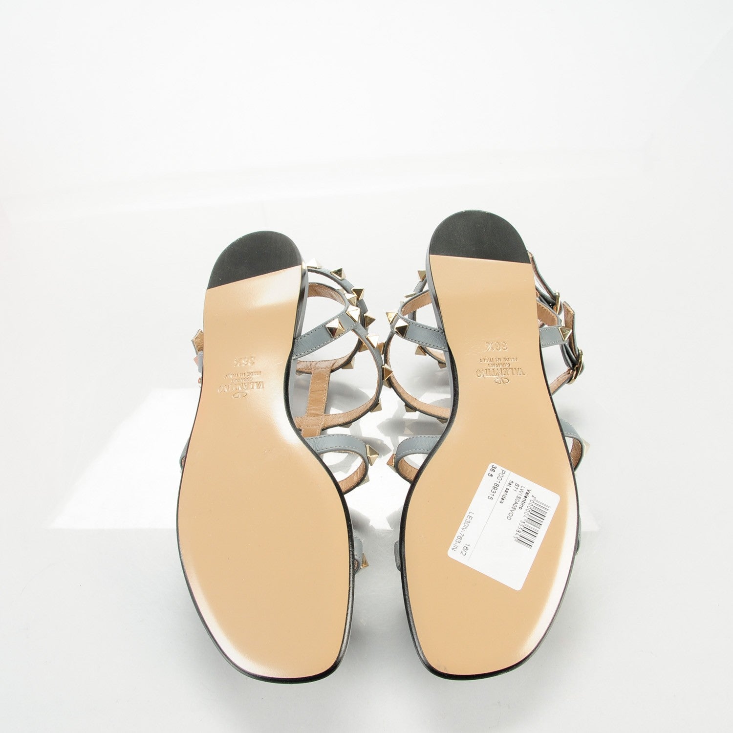 Valentino Garavani Calfskin Rockstud Gladiator Flat Sandals 36.5 Light Stone 6 of 9