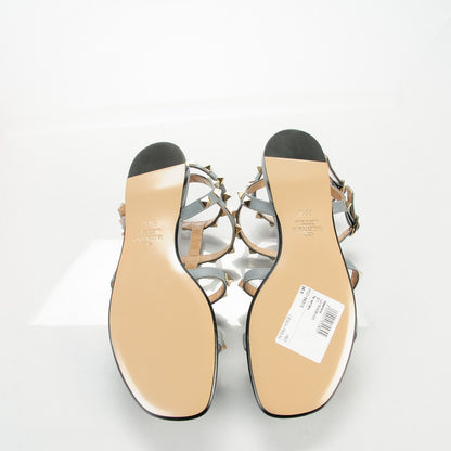 Valentino Garavani Calfskin Rockstud Gladiator Flat Sandals 36.5 Light Stone 6 of 9