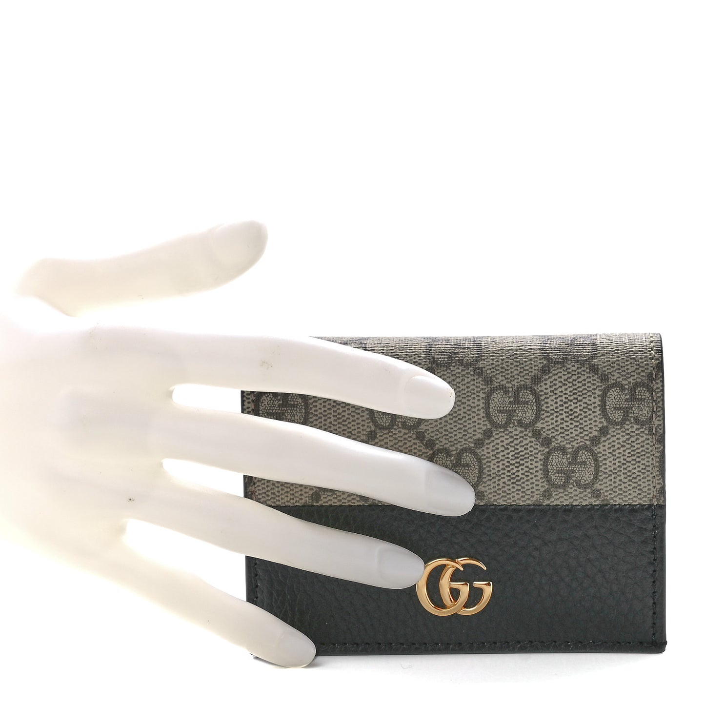Dollar Calfskin GG Supreme Monogram GG Marmont Card Case Black Beige Ebony