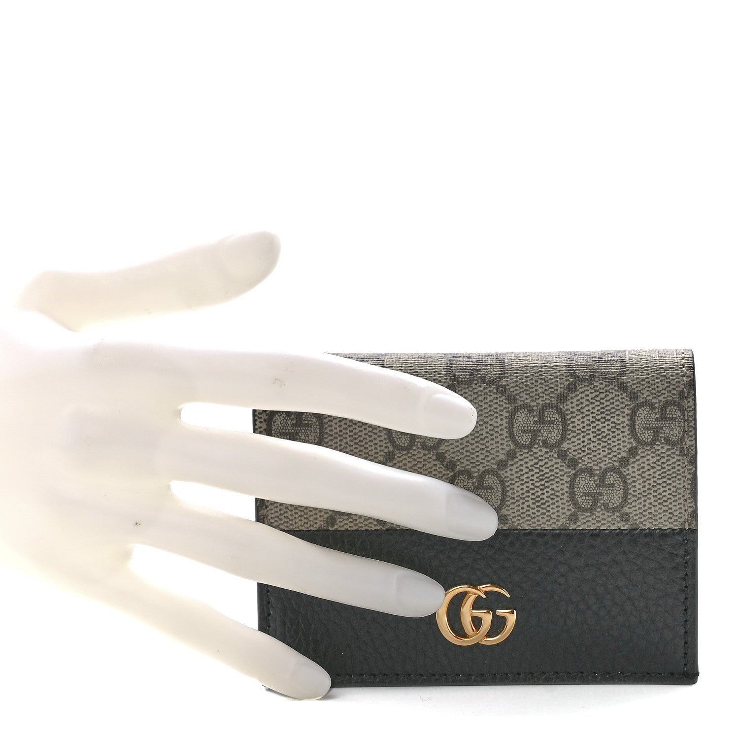 Gucci Dollar Calfskin GG Supreme Monogram GG Marmont Card Case Black Beige Ebony 2 of 11