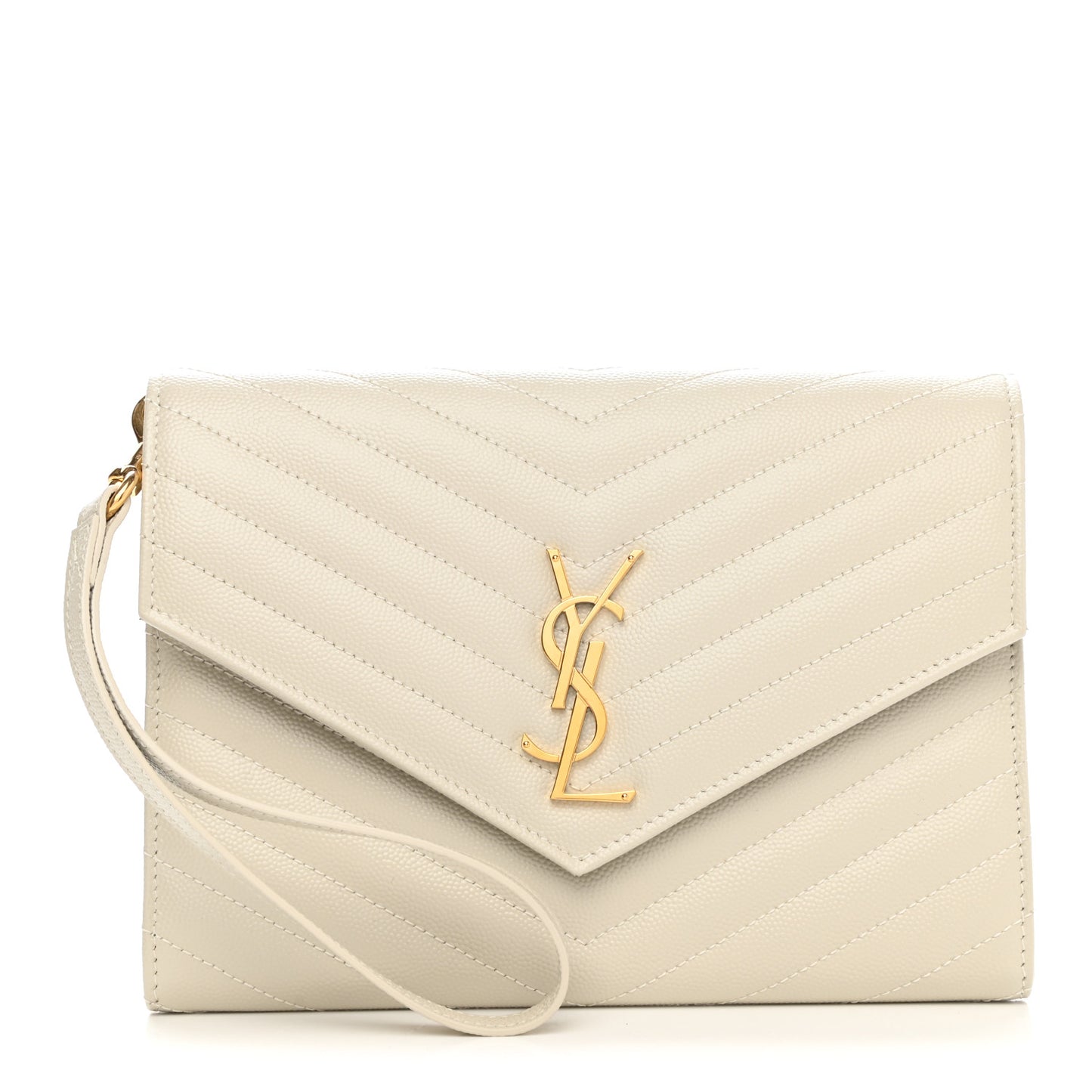 Grain De Poudre Matelasse Chevron Monogram Envelope Clutch Crema Soft