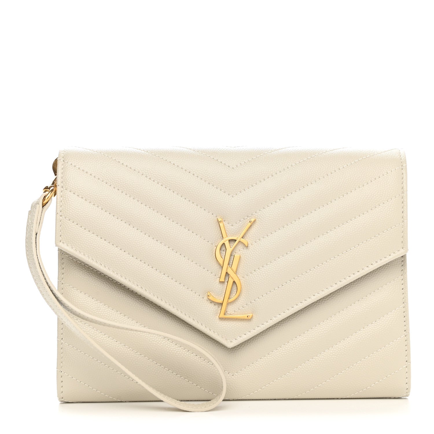 Saint Laurent Grain De Poudre Matelasse Chevron Monogram Envelope Clutch Crema Soft 1 of 8