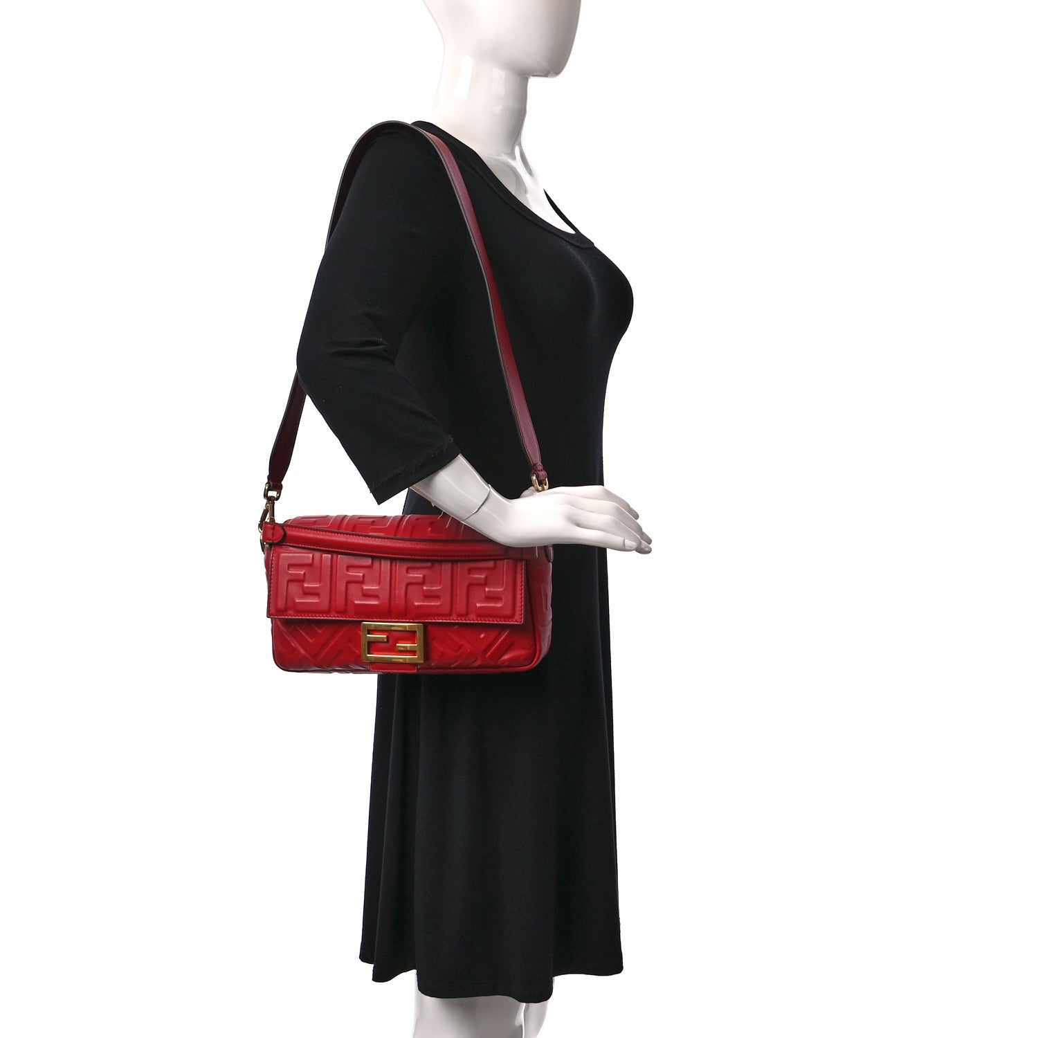 Fendi Nappa FF 1974 Embossed Baguette Fragola 3 of 8