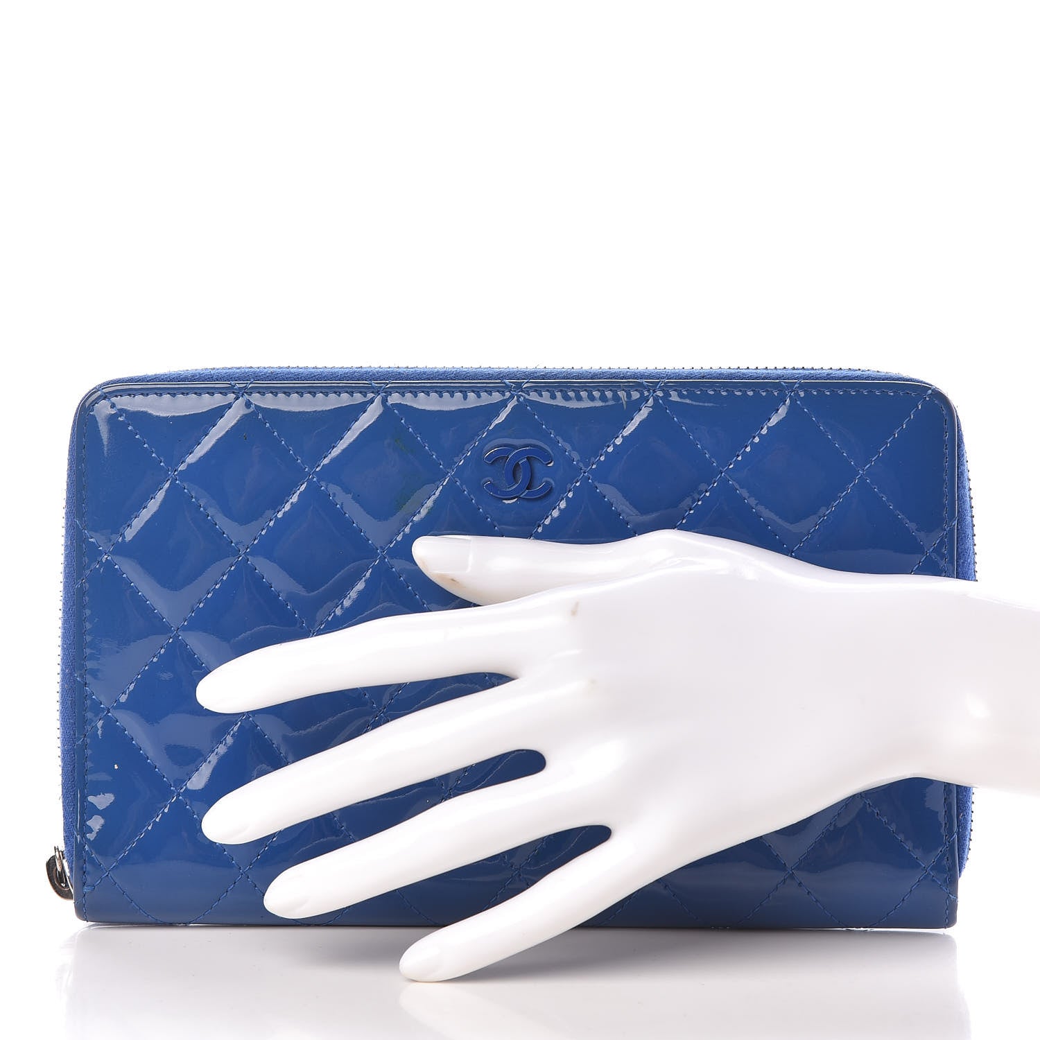 Chanel Patent Quilted Large Zip Around Organizer Wallet Blue 2 of 13